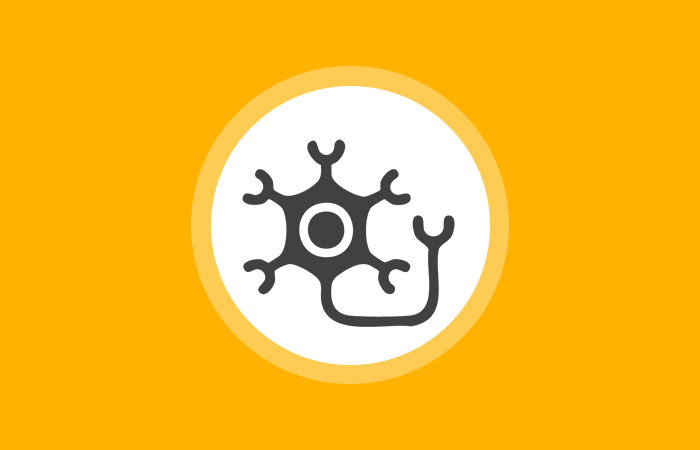interconnected dots in the shape of a brain on a gold background